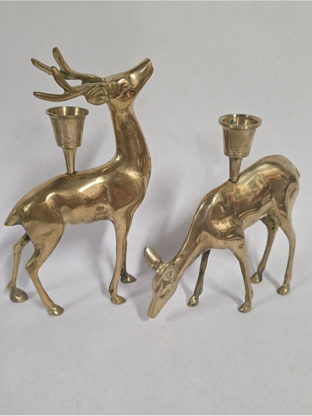 Vintage Set OF KCI Made In Taiwan Brass MCM Reindeer Christmas Candleholders